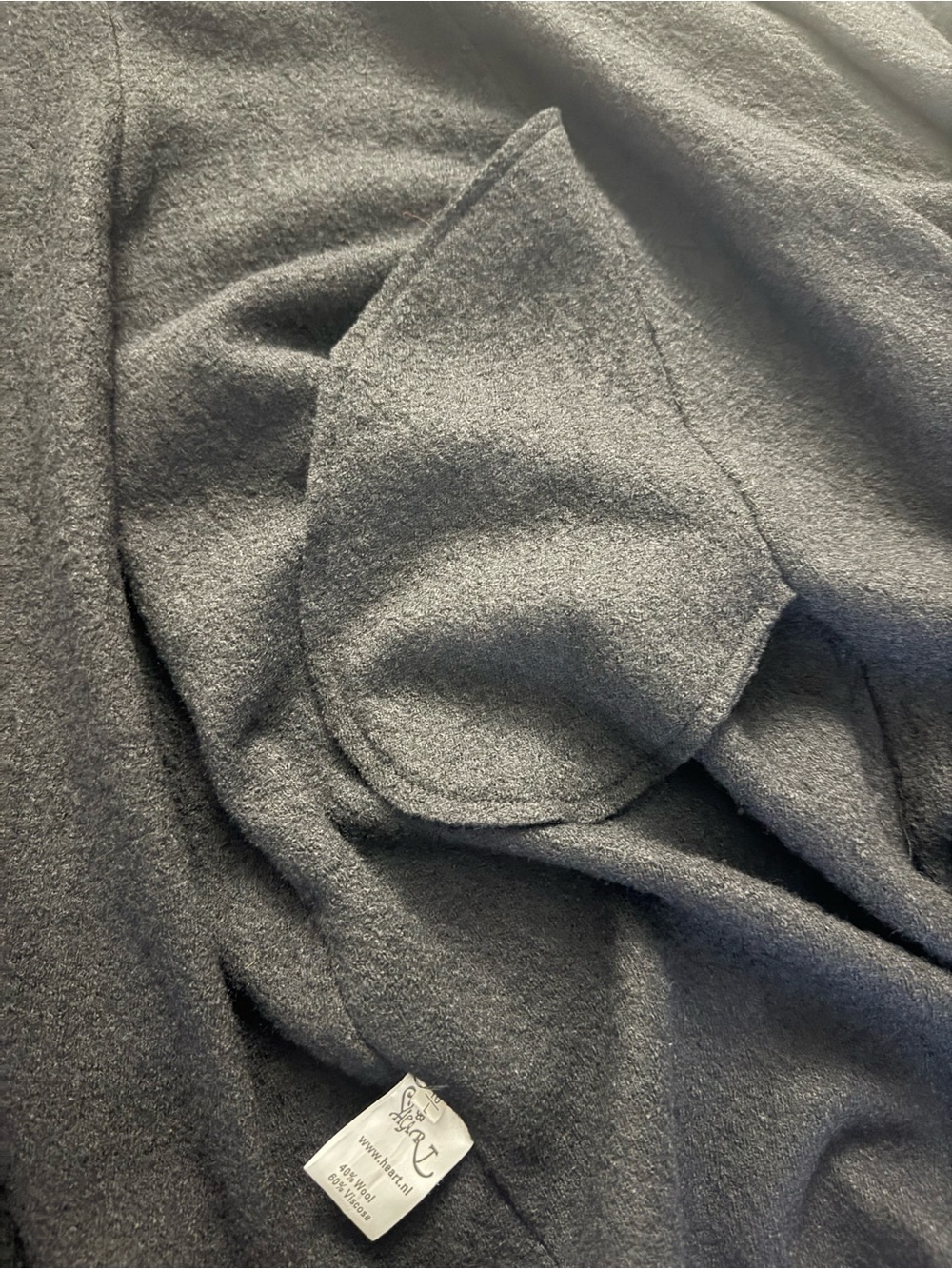 Black Long Bubble Hem Coat with Scarf Collar - Picture 7 of 9
